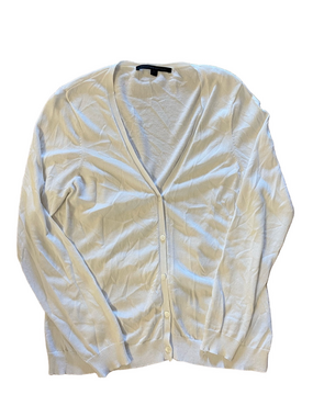 KATHERINE BARCLAY White Rayon Nylon Knit Sweater cardigan Strappy Back Large